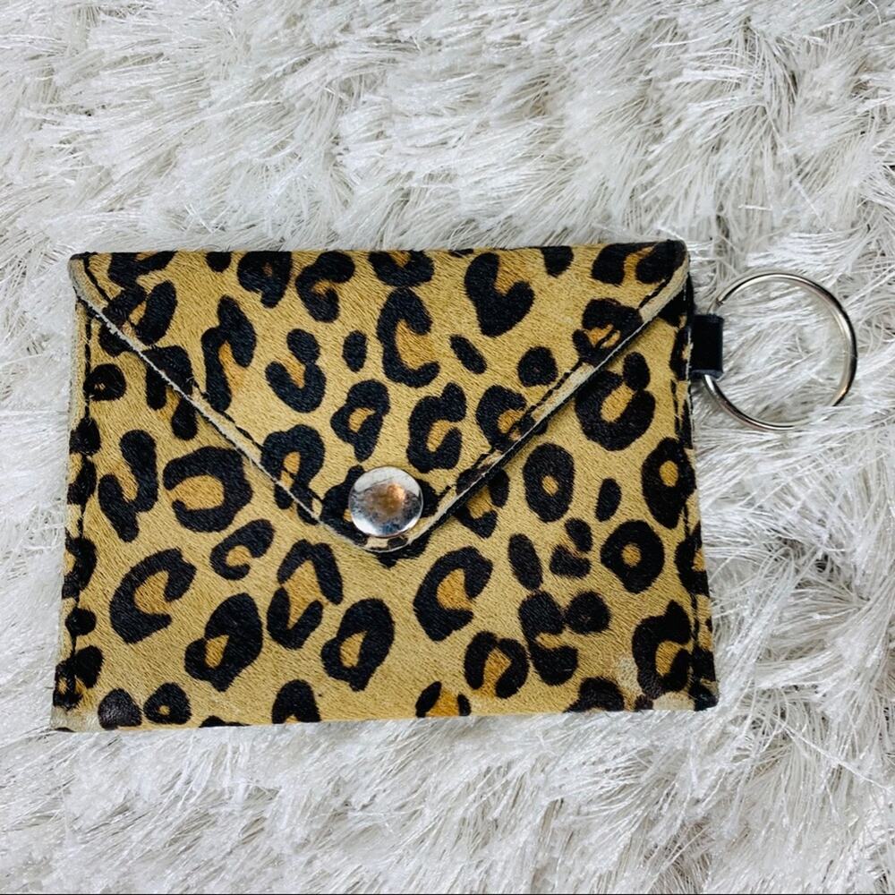 Leopard Cheetah Calfhair Wallet Keychain Holder 4.25 x 3"